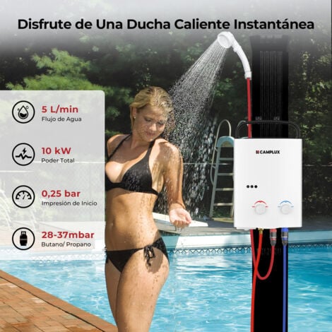 CAMPLUX Calentadores de agua a gas portátiles a partir de 5L/min 10kW, Calentadores de agua a gas propano/butano instantáneos - AY132 - 30/37mbar - Blanco