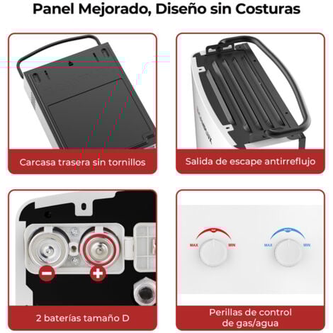 CAMPLUX Calentadores de agua a gas portátiles a partir de 5L/min 10kW, Calentadores de agua a gas propano/butano instantáneos - AY132 - 30/37mbar - Blanco