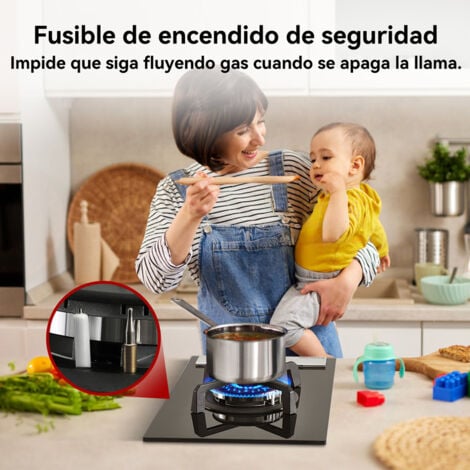 GASLAND Placa de gas natural/butano/propano empotrada, superficie de vidrio  templado y rejillas de hierro fundido esmaltado GH12BF hogares