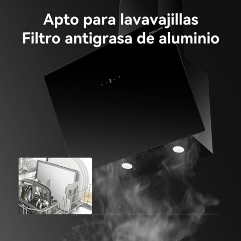 GASLAND AR60BS Campana extractora sin cabezal 60cm, Campana extractora silenciosa, extracción de aire EEK A++, 577 m³/h, cristal negro 9 niveles Touch Control campana extractora mural con filtro