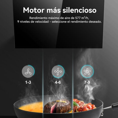 GASLAND AR60BS Campana extractora sin cabezal 60cm, Campana extractora silenciosa, extracción de aire EEK A++, 577 m³/h, cristal negro 9 niveles Touch Control campana extractora mural con filtro