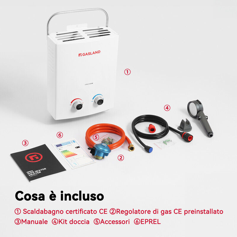 Scaldabagno A Gas GASLAND 12 L - Istantaneo Per Interni, Propano/Butano, Basso NOx - GS318LP