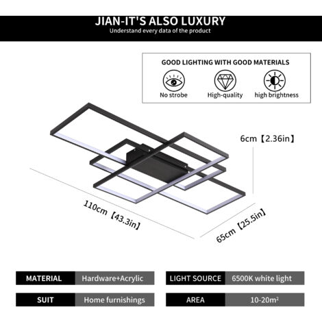 Ganeed Lampada da Soffitto a LED Moderna da 68 W, Lampadario da Soffitto a 3 Quadrati in Alluminio Acrilico, Plafoniera da Soffitto Semplice da Incasso per Sala da Pranzo Studio, Bianco Freddo/6000K