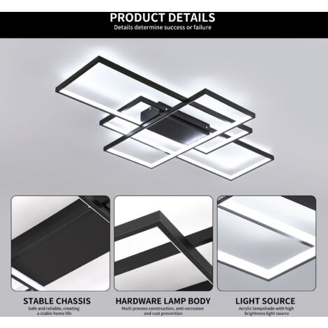 Ganeed Lampada da Soffitto a LED Moderna da 68 W, Lampadario da Soffitto a 3 Quadrati in Alluminio Acrilico, Plafoniera da Soffitto Semplice da Incasso per Sala da Pranzo Studio, Bianco Freddo/6000K