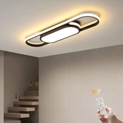 Ganeed Plafoniera Dimmerabile, Plafoniera Moderna, Plafoniera LED Lineare in Acrilico, Plafoniera con Telecomando, Plafoniera per Soggiorno, Cucina, Sala da Pranzo, Camera da Letto (Nero 40W)