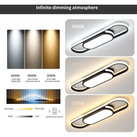 Ganeed Plafoniera Dimmerabile, Plafoniera Moderna, Plafoniera LED Lineare in Acrilico, Plafoniera con Telecomando, Plafoniera per Soggiorno, Cucina, Sala da Pranzo, Camera da Letto (Nero 40W)