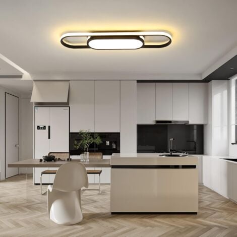 Ganeed Plafoniera Dimmerabile, Plafoniera Moderna, Plafoniera LED Lineare in Acrilico, Plafoniera con Telecomando, Plafoniera per Soggiorno, Cucina, Sala da Pranzo, Camera da Letto (Nero 40W)