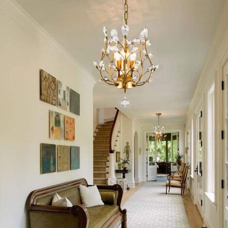 Ganeed Vintage K9 Chiaro Lampadari di Cristallo, Illuminazione A Soffitto, illuminazione A sospensione A Filo Montato Apparecchio con 3 Luce per Soggiorno Ristorante Portico Corridoio (Nero)