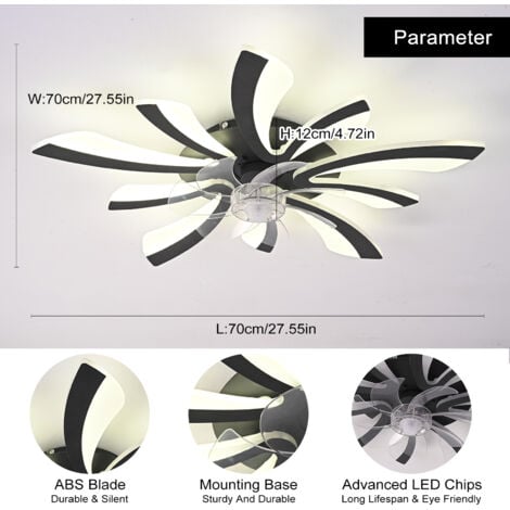 Ganeed Ventilatore da soffitto a LED con illuminazione/Dimmerabile con telecomando, Lampada da soffitto moderna e silenziosa per luci della camera da letto del soggiorno