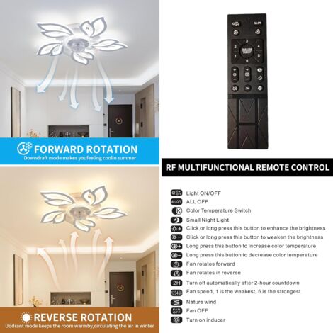 Ganeed 68cm Lampadario Ventilatore da Soffitto con Telecomando Silenzioso Moderno Ventola da Soffitto con Luce DC Reversibile Dimmerabile Fiore Plafoniera per Camera da Letto Soggiorno Cucina,Bianco