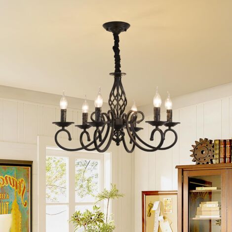 Lampadario Vintage In Metallo Nero Con 4 Luci - Lanterna A Sospensione In Stile Country Rustico Per Soggiorno E Cucina