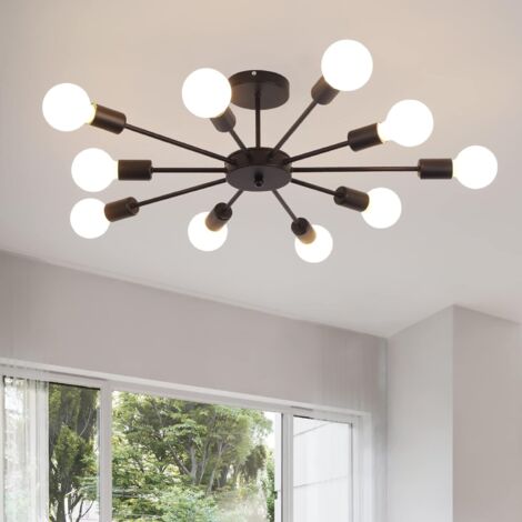 Ganeed Lampadario Lampada da Soffitto a Semi Incasso, Lampadario Moderno nero a 10 luci con Base E27, Plafoniera Vintage Industriale a Sospensione per Cucina Soggiorno, Camera da Letto (1/5)