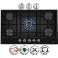 Phönix PG-901T Gaskochfeld 5 flammig Glas Einbauherd 90cm LPG/Erdgas