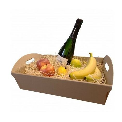 IMBALLAGGI 2000 - Cesto in cartone con manici 40x30x14,5cm in cartone mono onda liscio colore Avana, cesto rettangolare per pacchi regalo, cesti gastronomici