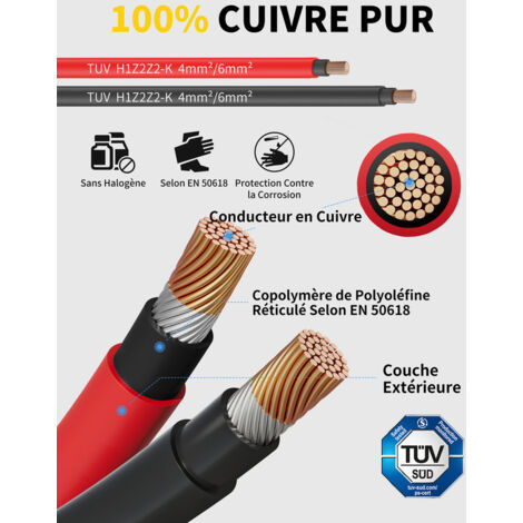 Connecteur En Y Pour Panneaux Solaires - Câble 6mm² (10AWG), 30 Cm, IP68, 1000V, 30A, Pour Branchement Parallèle MMF+FFM