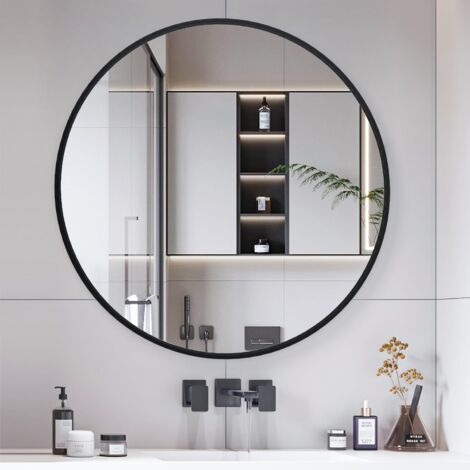 CASSILANDO Schwarzer runder Spiegel 70cm, runder Wandspiegel, großer Badezimmerspiegel, Höflichkeitsspiegel an der Wand über der Spüle für Wohnzimmer, Toilette, Eingangsbereich, Dekoration
