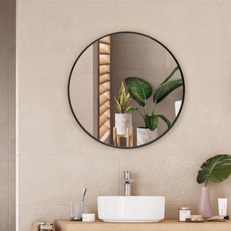 CASSILANDO Schwarzer runder Spiegel 70cm, runder Wandspiegel, großer Badezimmerspiegel, Höflichkeitsspiegel an der Wand über der Spüle für Wohnzimmer, Toilette, Eingangsbereich, Dekoration
