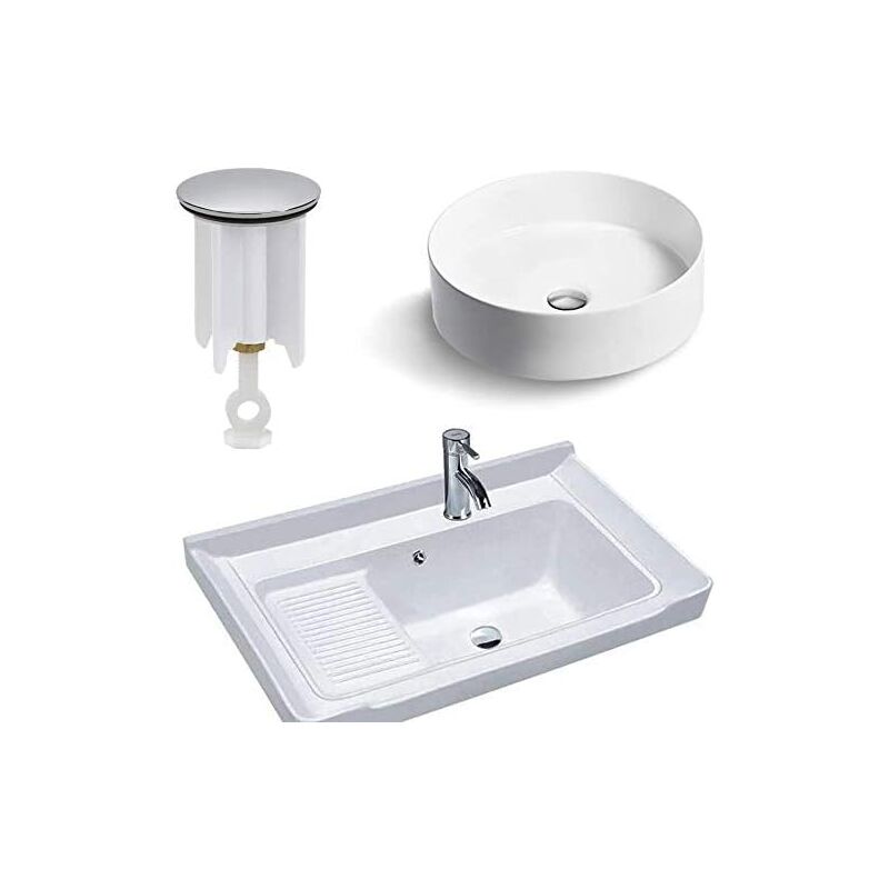 Bouchon De Vidange Pop-up Céramique Blanc - Universel Pour Lavabo/évier (trou 34 à 40mm)