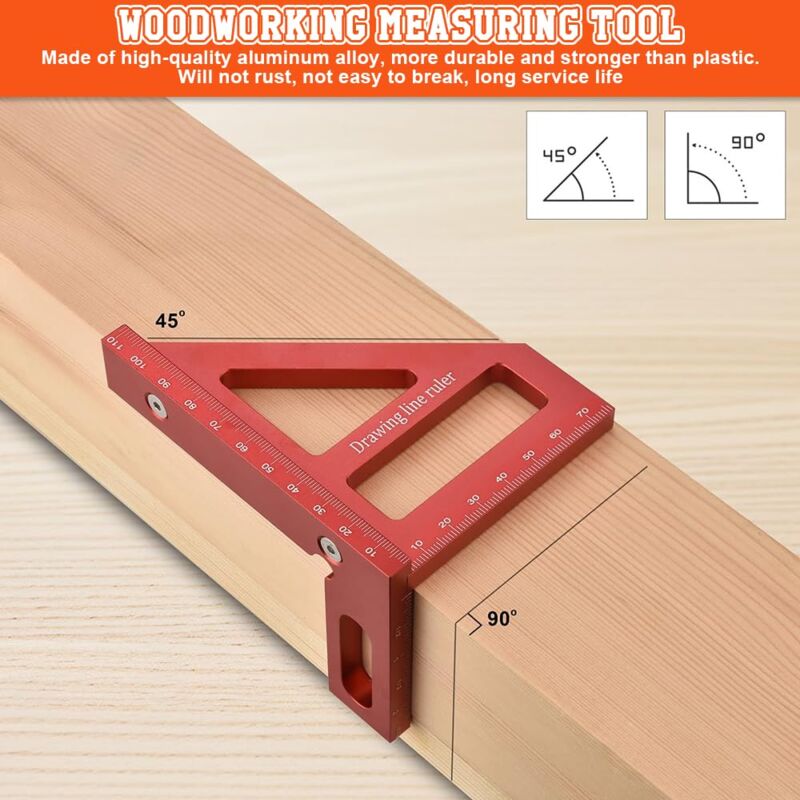 Rapporteur D'angle Carré En Aluminium FOGARI - Règle Multi-angle 3D Pour Bois, Ajustable 45°/90°