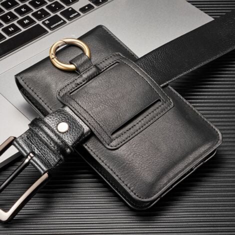 Sollbry Etui de ceinture pour hommes pochette de ceinture en cuir pour telephone portable universel noir