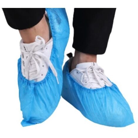 Sollbry Lot de 100 (50 paires) de couvre-chaussures jetables antidérapants, chaussons en plastique pour couvre-chaussures, adaptés à tous les hommes et femmes, bleus, protègent vos chaussures, sol, ta
