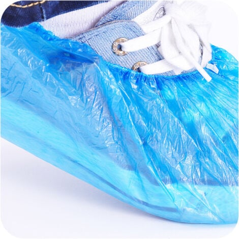 Sollbry Lot de 100 (50 paires) de couvre-chaussures jetables antidérapants, chaussons en plastique pour couvre-chaussures, adaptés à tous les hommes et femmes, bleus, protègent vos chaussures, sol, ta