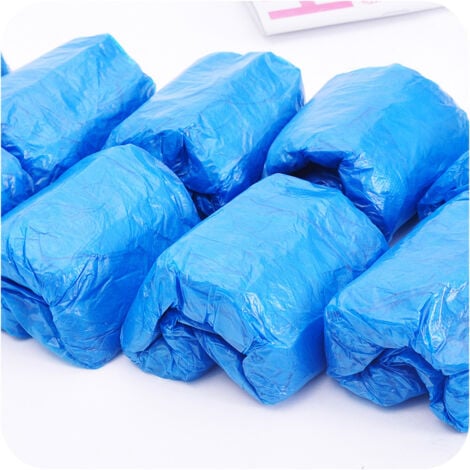 Sollbry Lot de 100 (50 paires) de couvre-chaussures jetables antidérapants, chaussons en plastique pour couvre-chaussures, adaptés à tous les hommes et femmes, bleus, protègent vos chaussures, sol, ta