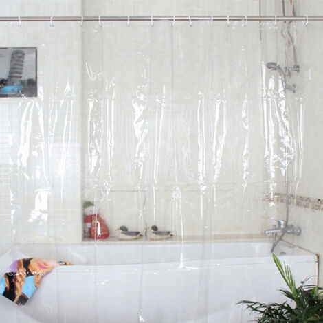 Rideau De Douche Extra Long PEVA Transparent – 183x244 Cm – 6 Aimants En Bas – Imperméable, Facile à Nettoyer