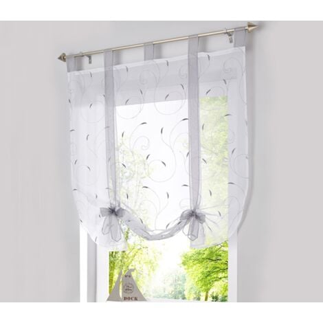 Sollbry Fenetre Broderie Stores Romain Voilages Décoration Para Chambre Balcon Cuisine, Gris, 80cmx140cm