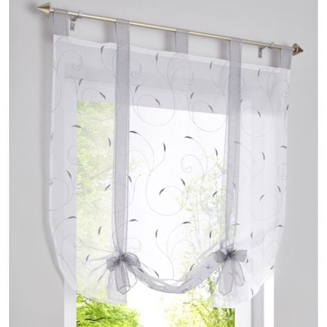 Sollbry Fenetre Broderie Stores Romain Voilages Décoration Para Chambre Balcon Cuisine, Gris, 80cmx140cm