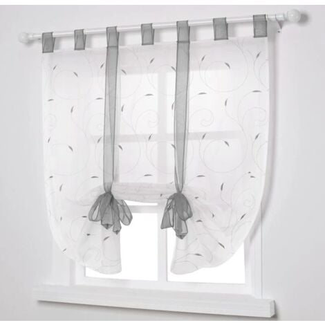 Sollbry Fenetre Broderie Stores Romain Voilages Décoration Para Chambre Balcon Cuisine, Gris, 80cmx140cm