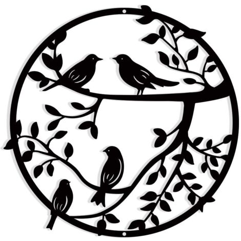 Décoration Murale Métal Oiseaux Sur Branche - Silhouette Fer Forgé Noir 30 Cm - Art Mural Salon Chambre