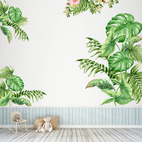 Sticker Mural Amovible - Motif Plantes Et Feuilles Tropicales - Décoration Murale Pour Chambre D Sticker Mural Amovible - Motif Plantes Et Feuilles Tropicales - Décoration Murale Pour Chambre D
