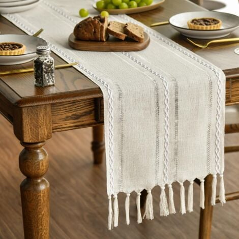 Sollbry Mode Chemin de table bohème  à glands style maison de campagne - Lavable - Décoration de table pour fête, anniversaire, Saint-Valentin, mariage - 33 x 183 cm