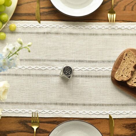 Sollbry Mode Chemin de table bohème  à glands style maison de campagne - Lavable - Décoration de table pour fête, anniversaire, Saint-Valentin, mariage - 33 x 183 cm