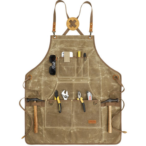 Decodeary Tablier de Travail Menuisier Charpentier Artisan DIY Toile Atelier Poches à Bavette Barbecue Extérieur Tabliers de Cuisine Bavoirs Vêtements Noir