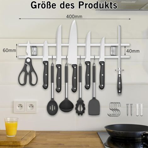 CUCINO Porte-couteaux mural magnétique sans perçage avec ruban adhésif extra résistant - En acier inoxydable - Noir CUCINO Porte-couteaux mural magnétique sans perçage avec ruban adhésif extra résistant - En acier inoxydable - Noir