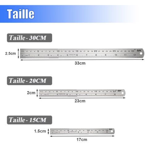 Lot De 4 Règles En Acier Inoxydable - 15 Cm, 20 Cm, 30 Cm, 40 Cm - Double Face, Précision (Menuiserie, Maquettisme) - 2