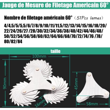 Jauge De Filetage ACME à 29° - Outil De Mesure Et De Meulage Pour Vis (Modèle WSG-02020)