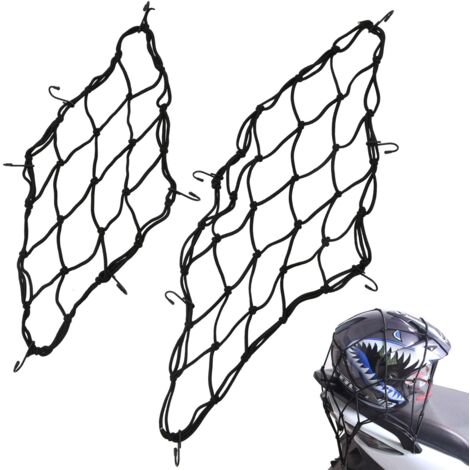 Filet De Chargement élastique Réfléchissant COMVASTARS - Pour Moto, Vélo, Casque, Réservoir, 6 Crochets Métalliques, Noir, 40x40cm (extensible)