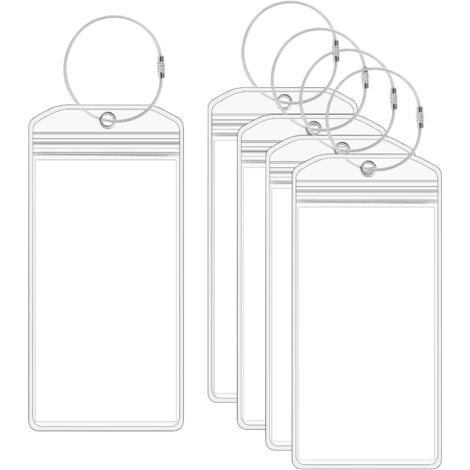 6 Étiquettes De Bagage Transparentes PVC Avec Ruban Métallique - Pour Valise, Sac, Voyage