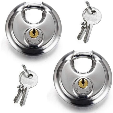 Cadenas à Disque Acier Inoxydable 70mm - Lot De 2 - Antivol Robustes Avec 4 Clés