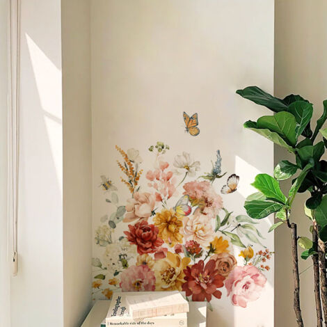 Sollbry Stickers Muraux Papillon et Fleurs Autocollant Mural Fleurs de ...