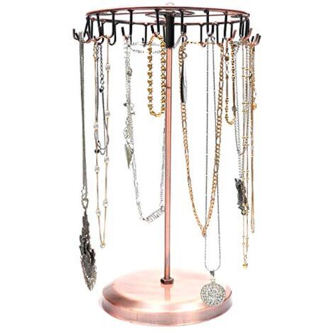 Porte-Colliers Rotatif En Bois Avec 26 Crochets Métal - Organisateur Bijoux Déco Style Manège - Blanc - 7