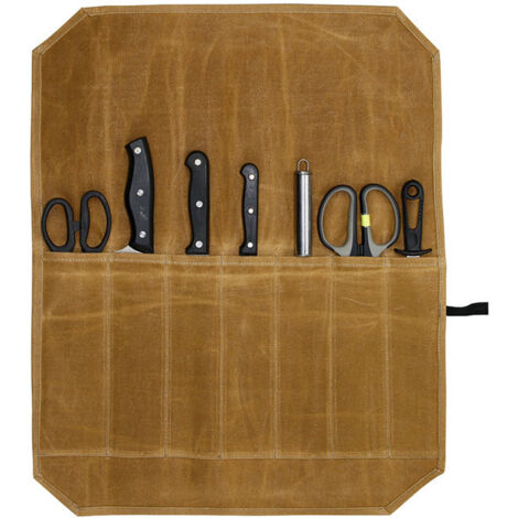 Sollbry Sac à couteaux de chef avec 7 emplacements pour le camping, sac à outils, rangement pour couteaux et cuillères, sac à couteaux de chef professionnel, marron, Sac à couteau