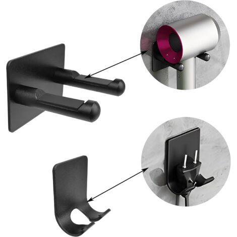 Support Mural Pour Sèche-cheveux - Adhésif Puissant, Pas De Perçage - Compatible Avec La Plupart Des Modèles (Dyson Inclus) - Noir