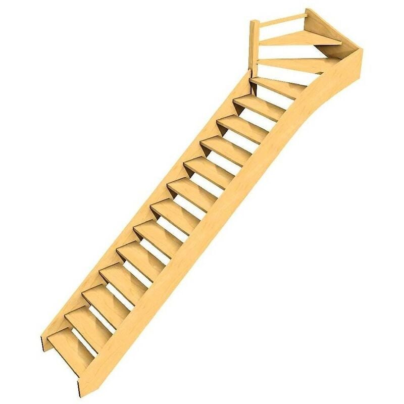 Escalier Confortable En Bois Quart Tournant Haut-  Haut à Gauche Sans Contremarche Sapin 288 Cm