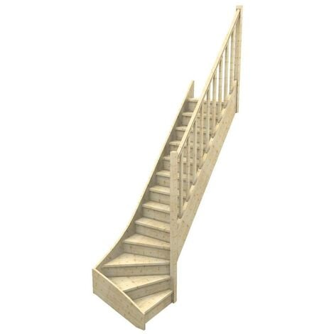 Escalier Quart Tournant Bas Sapin  Woodup-  Bas à Droite Avec Contremarches  280 Cm