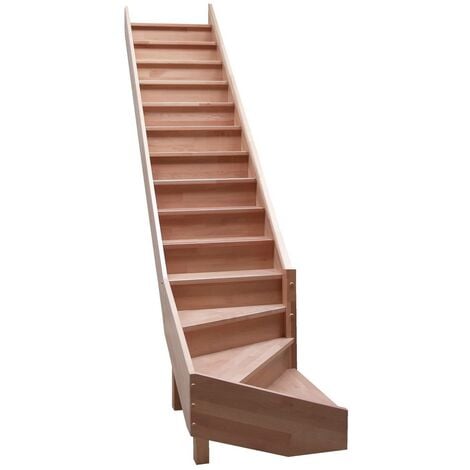 Escalier Quart Tournant Bas Hêtre Standard  Woodup-  Bas à Droite Avec Contremarches  280 Cm