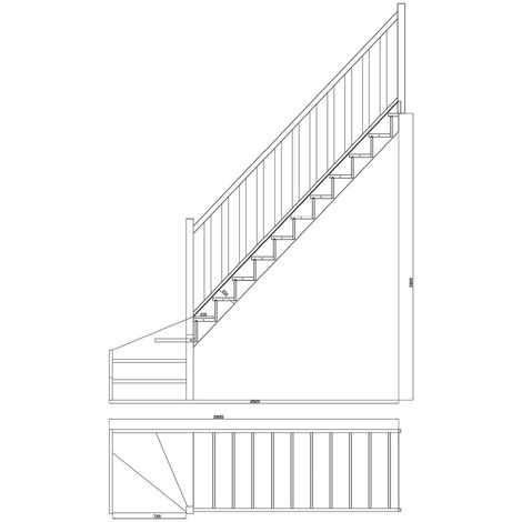 Escalier Quart Tournant Bas Hêtre Standard  Woodup-  Bas à Droite Avec Contremarches  280 Cm